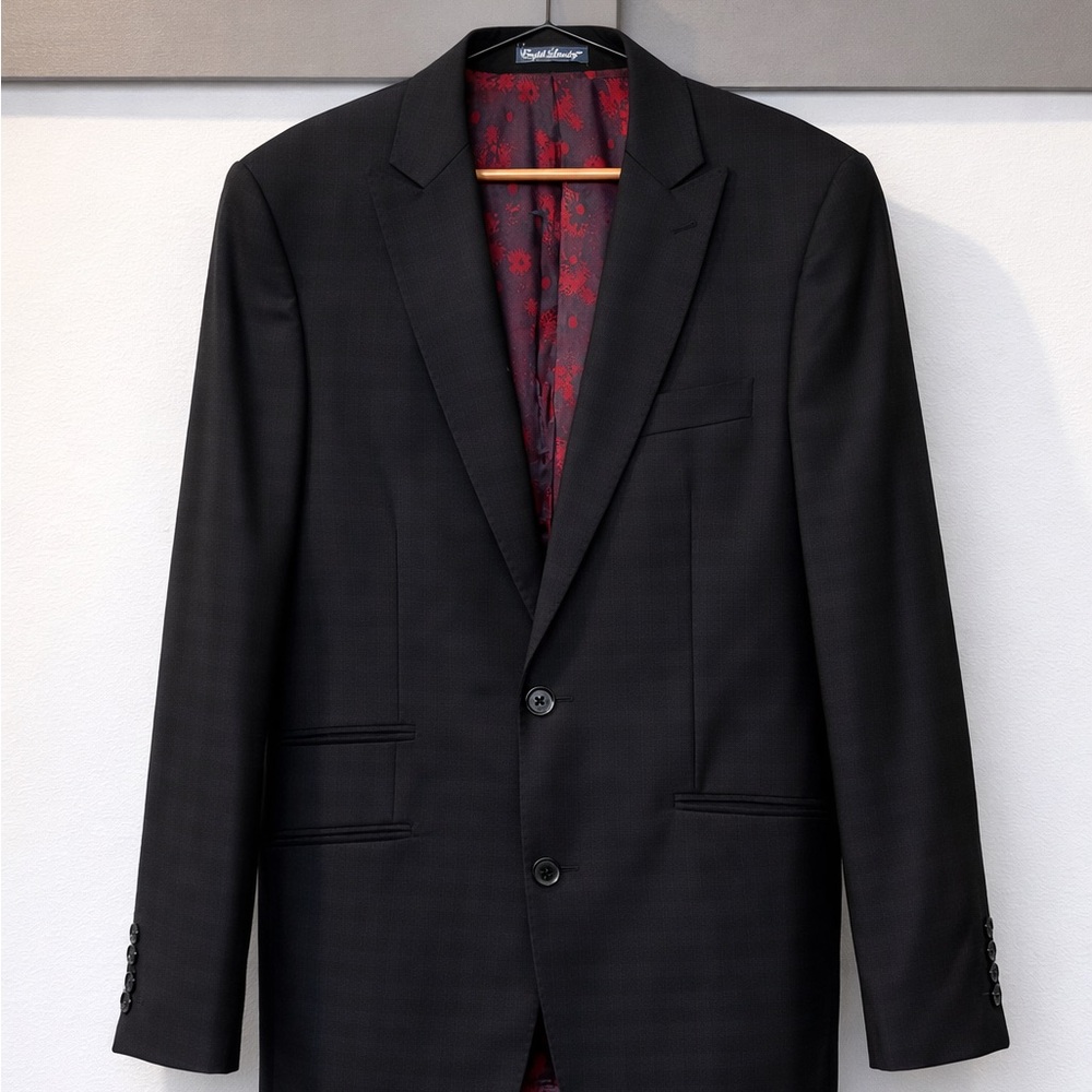 English Laundry Black Blazer Red Floral Lining Men’s Small Tailored